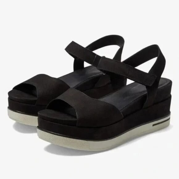 Eileen Fisher Black Beck Sporty Platform Wedge Heeled Sandals - Picture 2 of 11